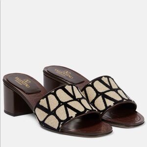 Valentino Toile Iconographe leather-trimmed mules